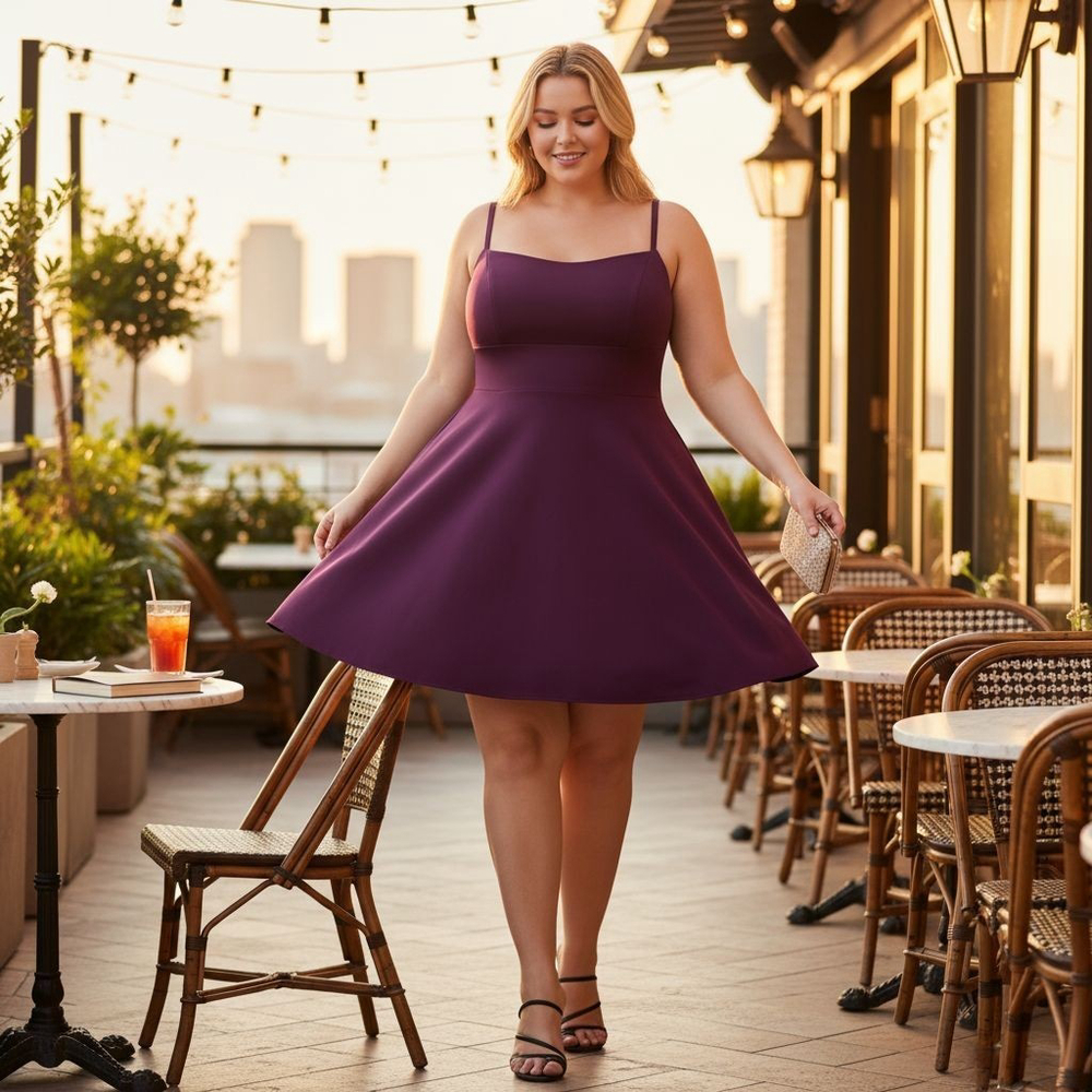 City Studio Women Eggplant Purple Cocktail Party Event Mini Skater Dress Sz 14 W